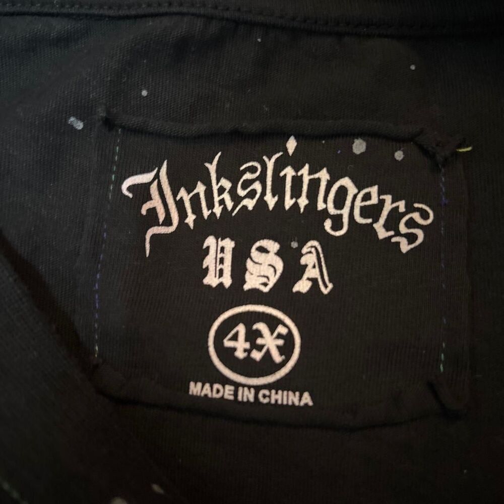 Vintage Inkslingers USA Y2K Skull Flame Spiders AOP Shirt Black Men Size XL - Picture 6 of 6